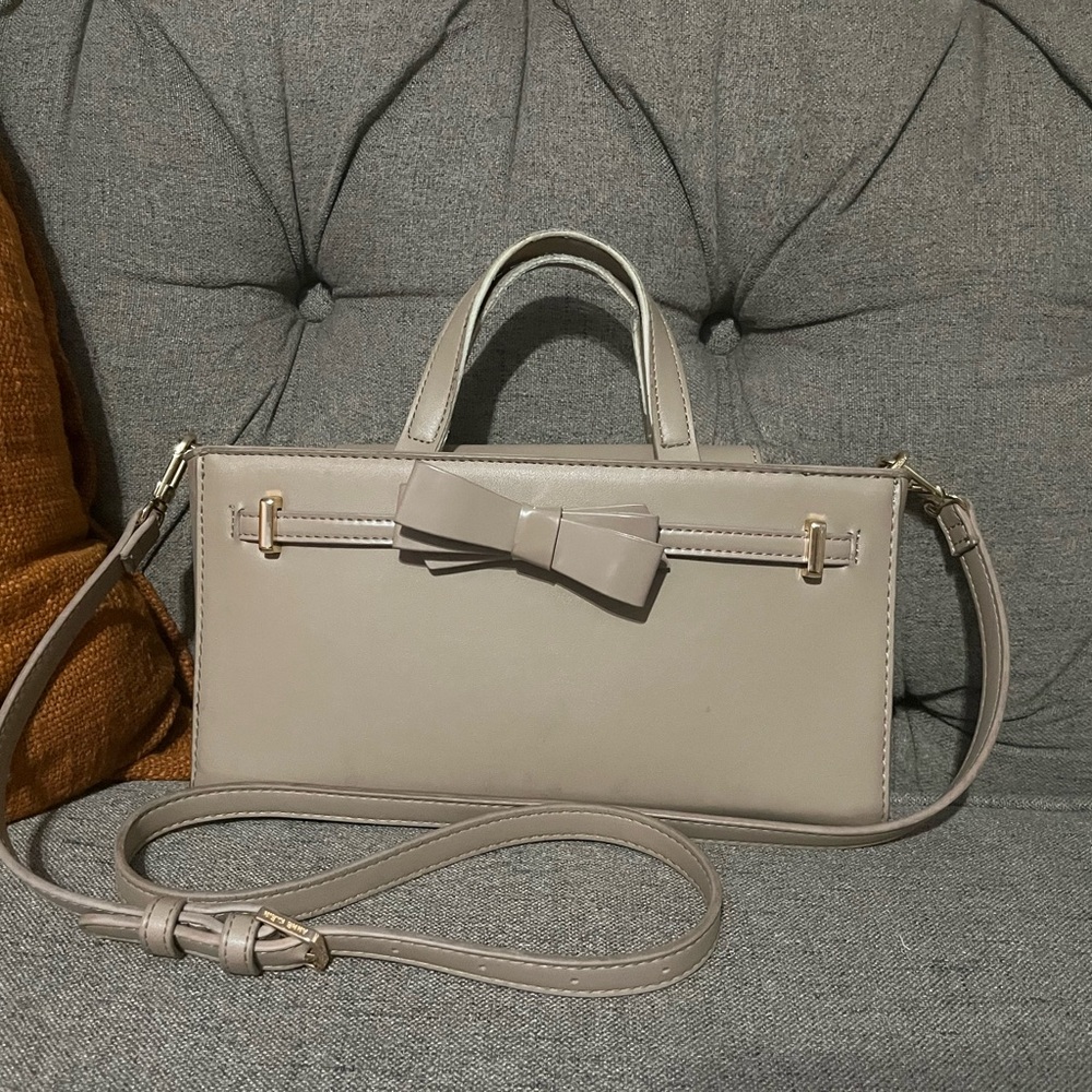 Anne Klein Taupe Crossbody Bag with Bow Accent